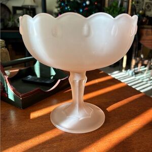 Indiana Glass Teardrop Frosted Pink Pedestal Compote vintage